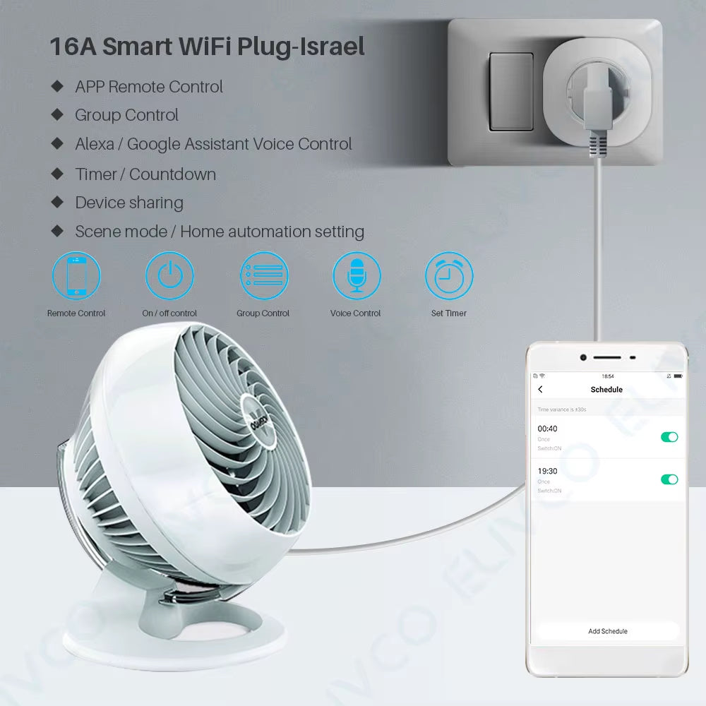 Israel 16A Smart Socket Wifi Wireless Switch Smart Plug 220V Power Outlet APP Remote Control Compatible Alexa Google Assistant