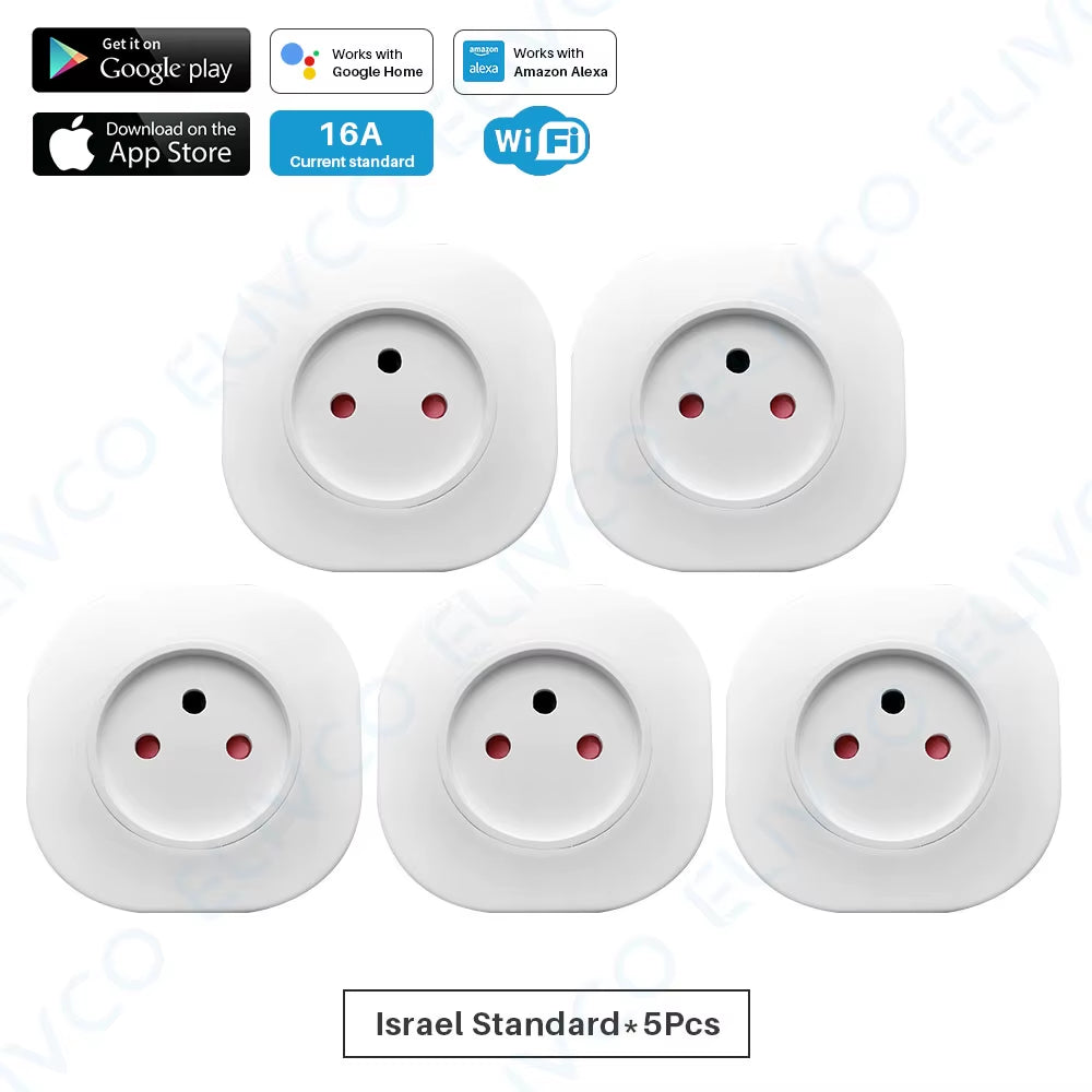 Israel 16A Smart Socket Wifi Wireless Switch Smart Plug 220V Power Outlet APP Remote Control Compatible Alexa Google Assistant