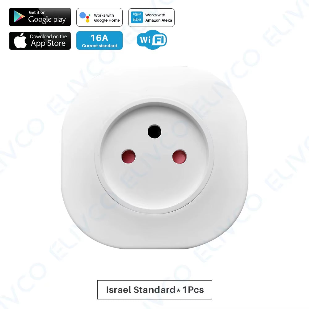 Israel 16A Smart Socket Wifi Wireless Switch Smart Plug 220V Power Outlet APP Remote Control Compatible Alexa Google Assistant