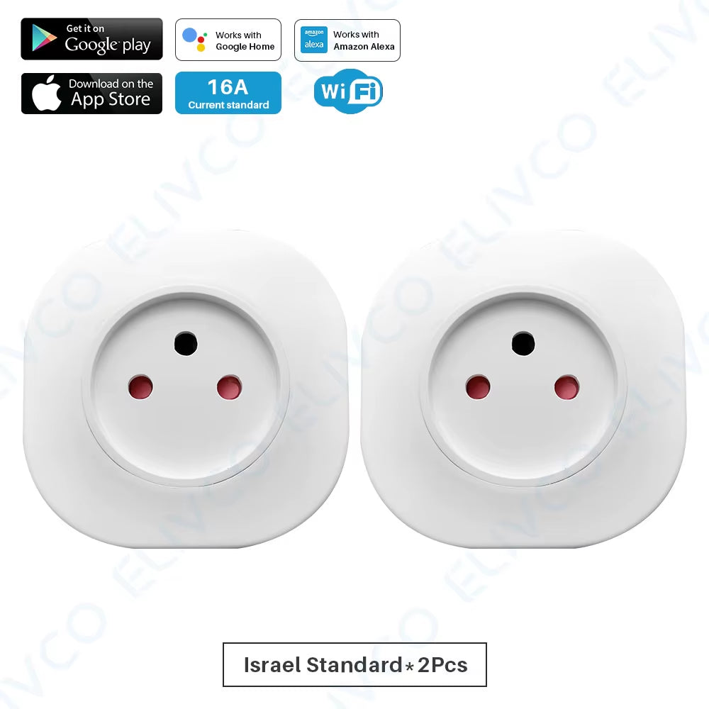 Israel 16A Smart Socket Wifi Wireless Switch Smart Plug 220V Power Outlet APP Remote Control Compatible Alexa Google Assistant