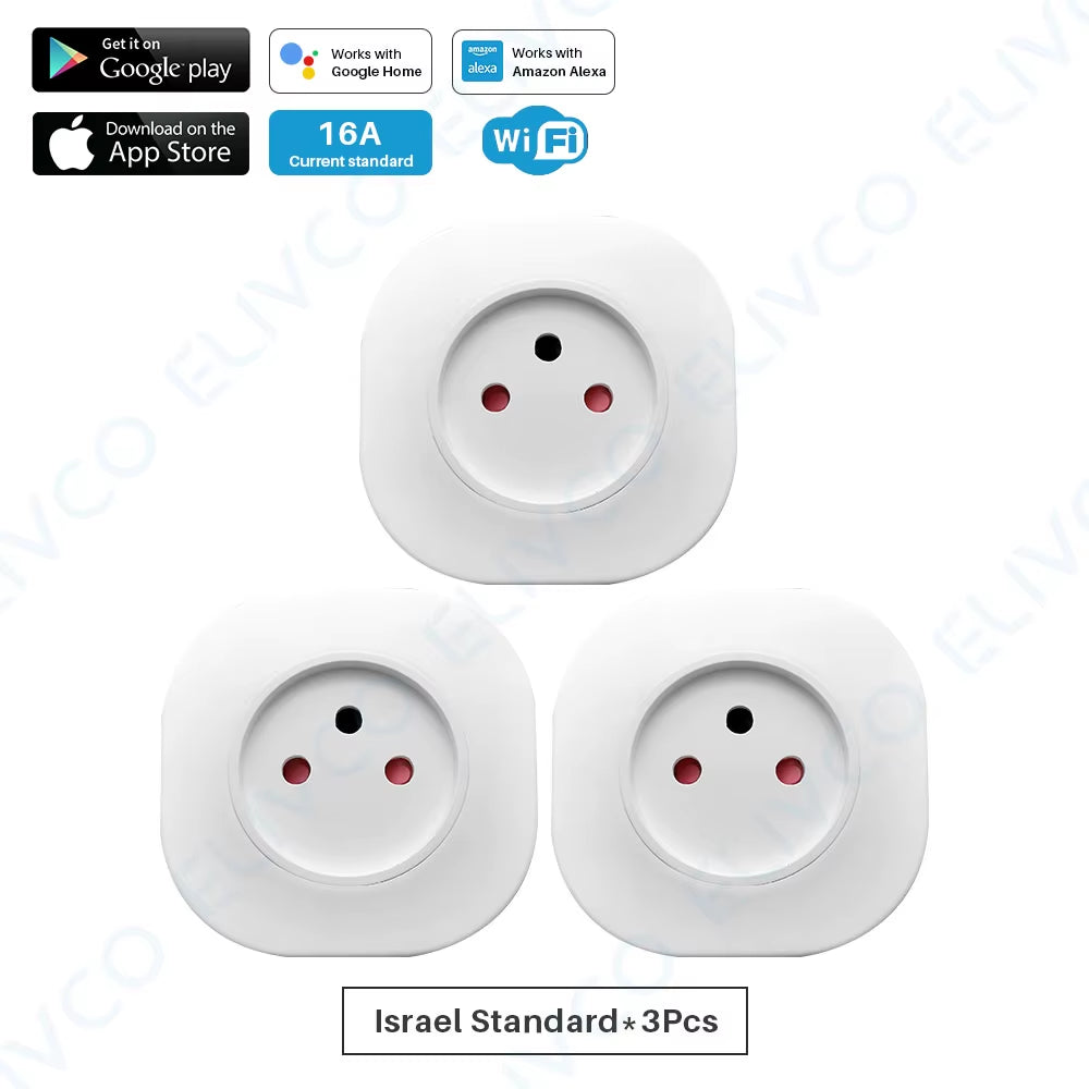 Israel 16A Smart Socket Wifi Wireless Switch Smart Plug 220V Power Outlet APP Remote Control Compatible Alexa Google Assistant