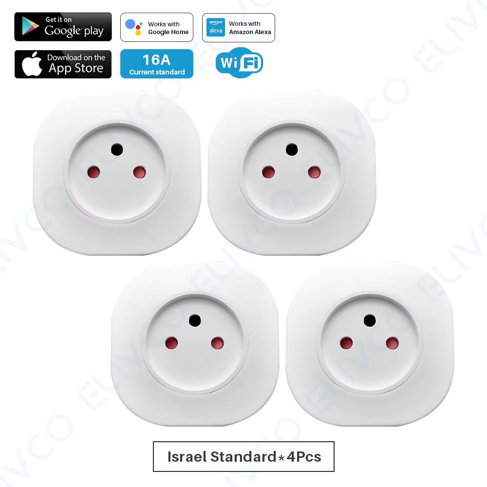 Israel 16A Smart Socket Wifi Wireless Switch Smart Plug 220V Power Outlet APP Remote Control Compatible Alexa Google Assistant